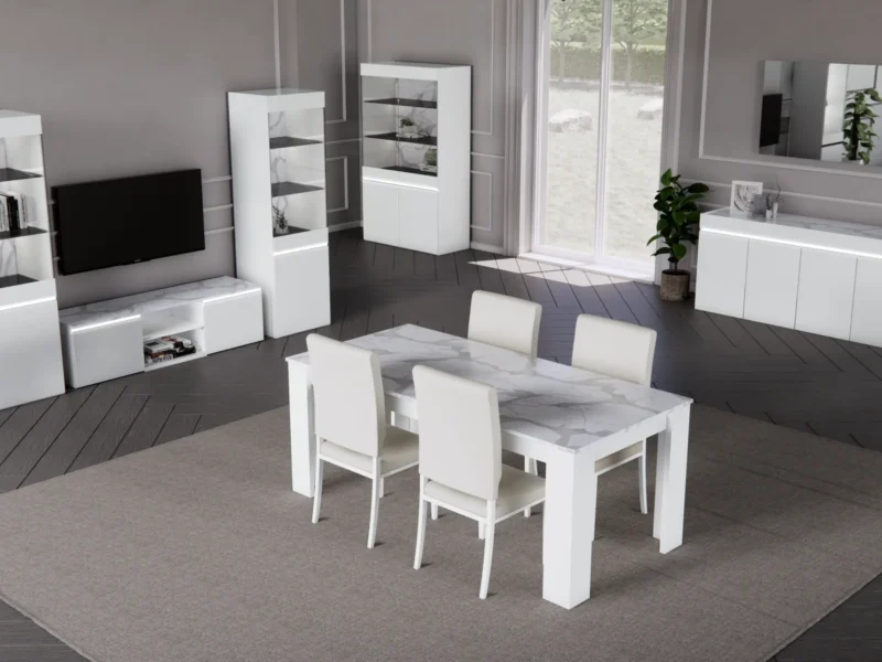Wohnzimmer „Easy“ I (3 Vitrinen, 1 TV-Möbel, 1 Kommode + 1 Esstisch)
